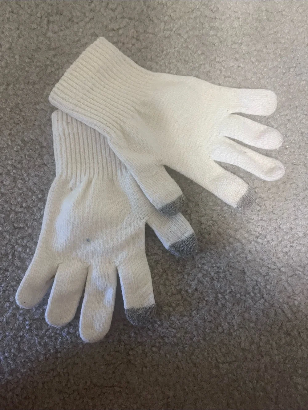 Touchscreen Knit Gloves with Grey Tips - White